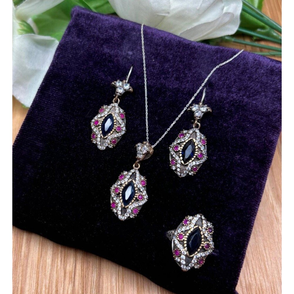 925 Sterling Silver Turkish Vintage Jewelry Set for Women,NEW,Antique,Handmade - Picture 9 of 9